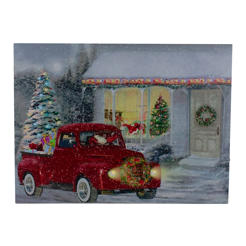 LED Fiber Optic Retro Red Truck Christmas Wall Art