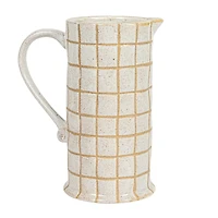 Hello Honey® 46oz. Cream & Brown Reactive Glaze Wax Relief Grid Pattern Stoneware Pitcher
