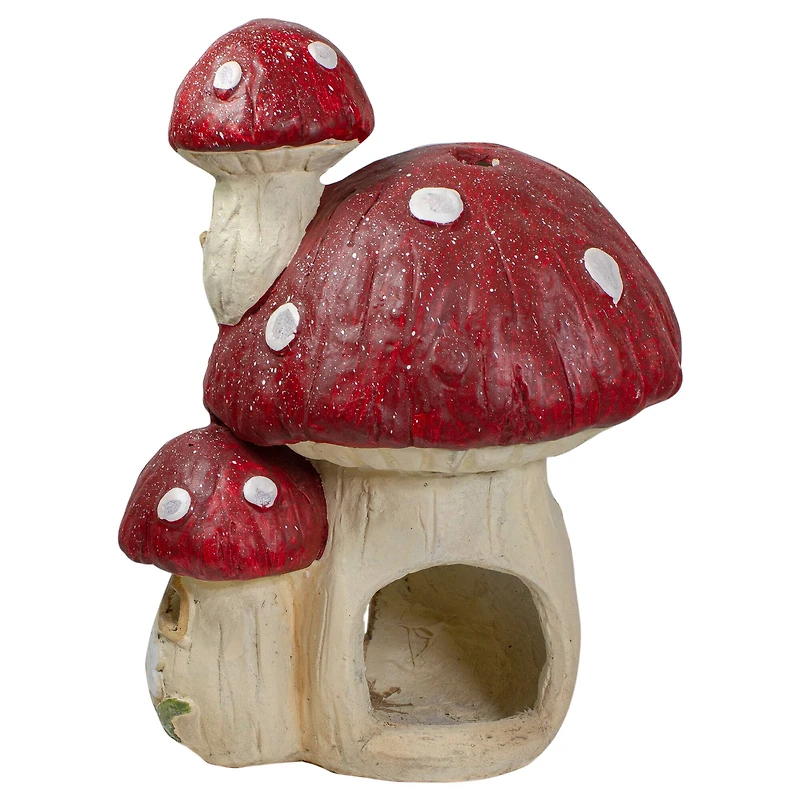 18" Red & Beige Mushroom House Outdoor Garden Statue