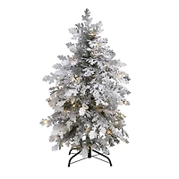 4ft. Pre-Lit Flocked Montana Down Swept Spruce Artificial Christmas Tree with Clear LED Lights
