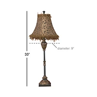 Brass Metal Tuscan Table Lamp, 33" x 10" x 10"