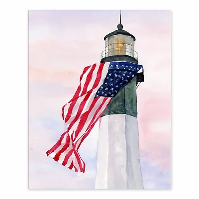 10" Patriotic Lighthouse Tabletop Canvas