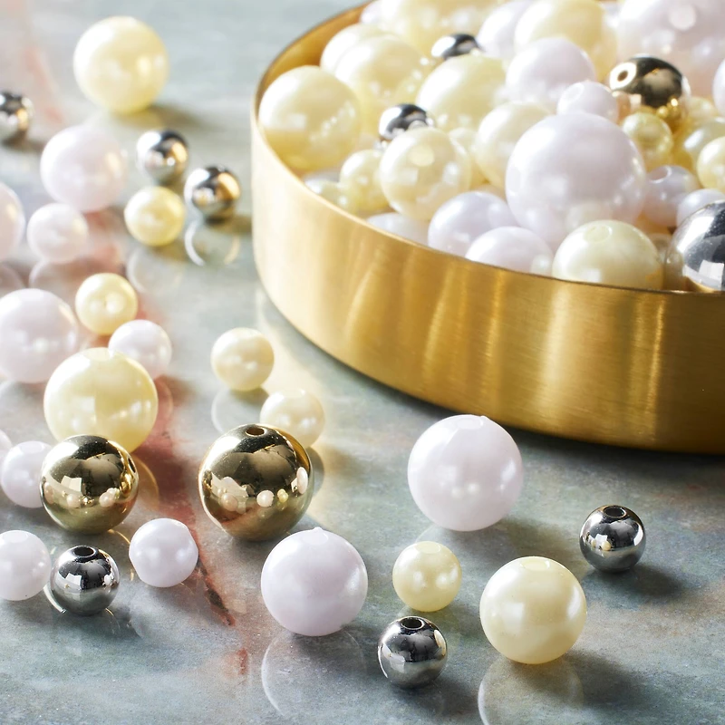 White, Cream & Gold Pearl Plastic Mix Craft Beads by Bead Landing®