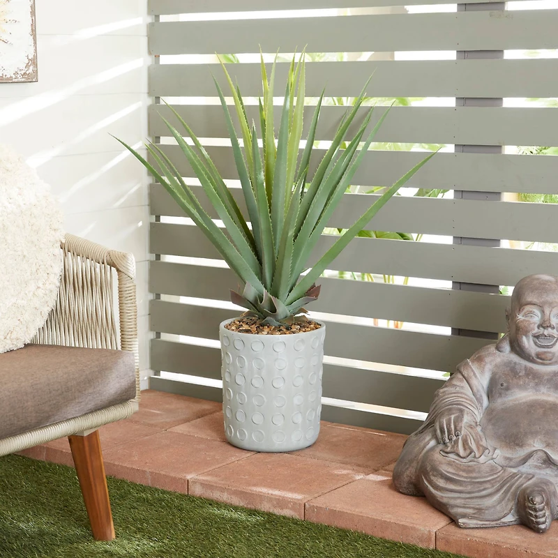 38" Green Faux Foliage Agave Artificial Plant With Gray Ceramic Pot