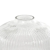 8.5" Clear Short Round Ribbed Glass Vase