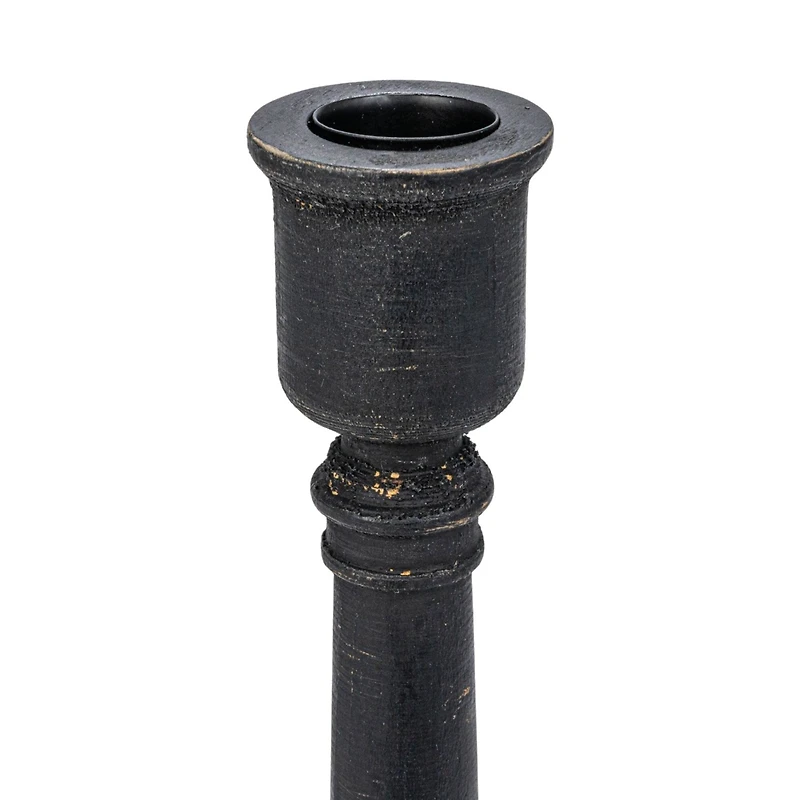 Hello Honey® Round Black Wood Taper Candle Holder Set