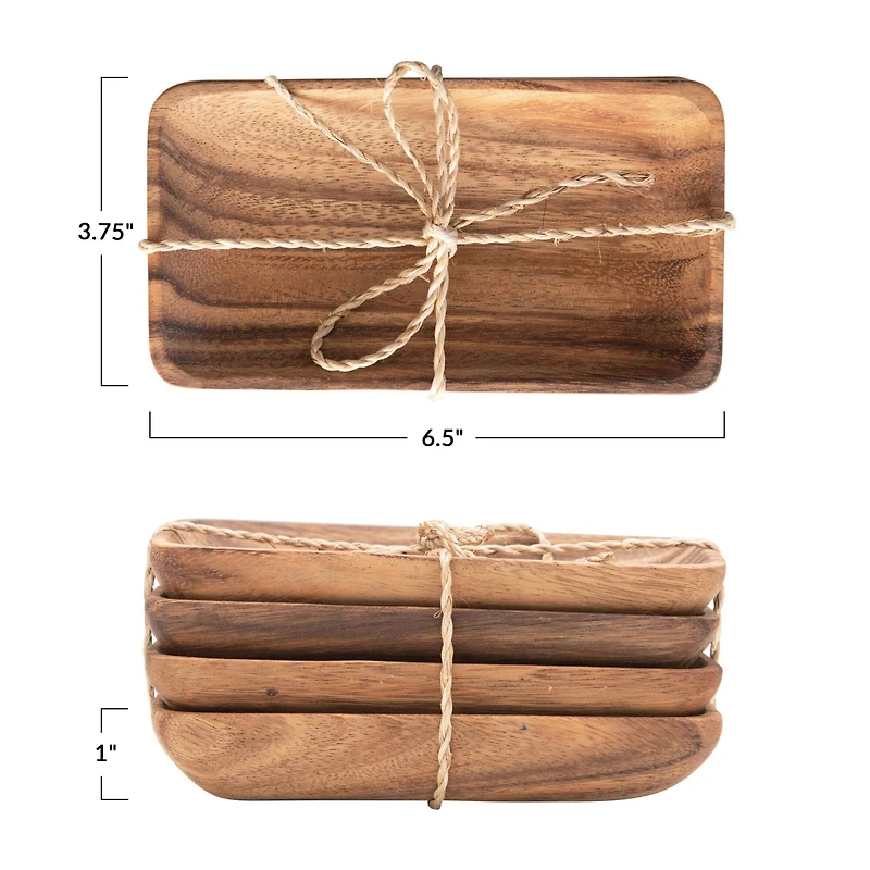 Hello Honey® Acacia Wood Trays with Seagrass Tie, 4ct.
