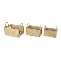 Brown Rattan Woven Decorative Storage Basket with Rope Handles, 3ct.