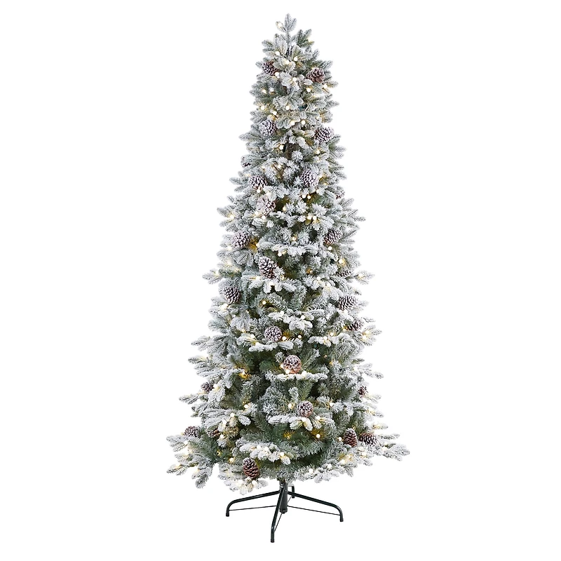 7.5ft. Pre-Lit Flocked Alaskan Artificial Christmas Tree, White LED Lights