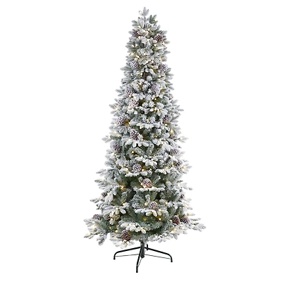 7.5ft. Pre-Lit Flocked Alaskan Artificial Christmas Tree, White LED Lights