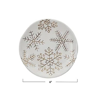 Hello Honey® 6" White Stoneware Plate with Gold Electroplated Snowflakes
