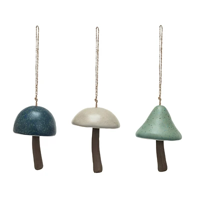 Hello Honey® 4" Stoneware Mushroom Bell Ornament with Jute Hanger Set