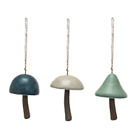 Hello Honey® 4" Stoneware Mushroom Bell Ornament with Jute Hanger Set