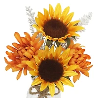 11" Yellow & Orange Sunflower & Mum in Glass Container by Ashland®