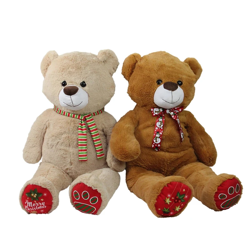 40" Brown & Beige Plush Christmas Stuffed Bear Set