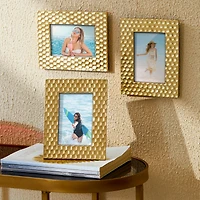 Glitzhome® 3 Pack 4" x 6" Gold Honeycomb Resin Tabletop Picture Frames