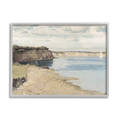 Stupell Industries Still Morning Oceanside Cliffs and a Sailboat Painting Framed Wall Art