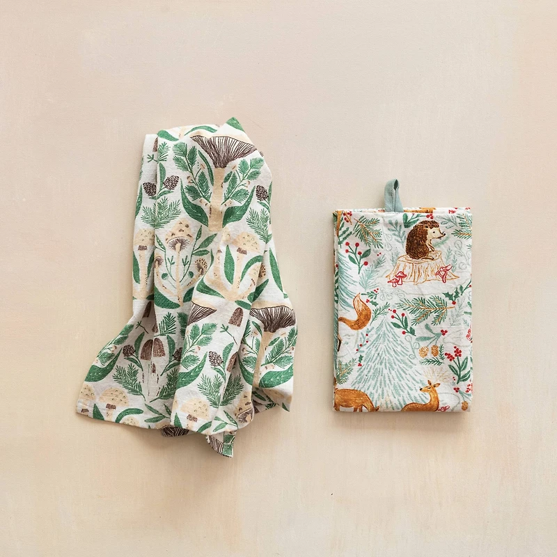 Hello Honey® Woodland Flora & Fauna Cotton Tea Towel Set