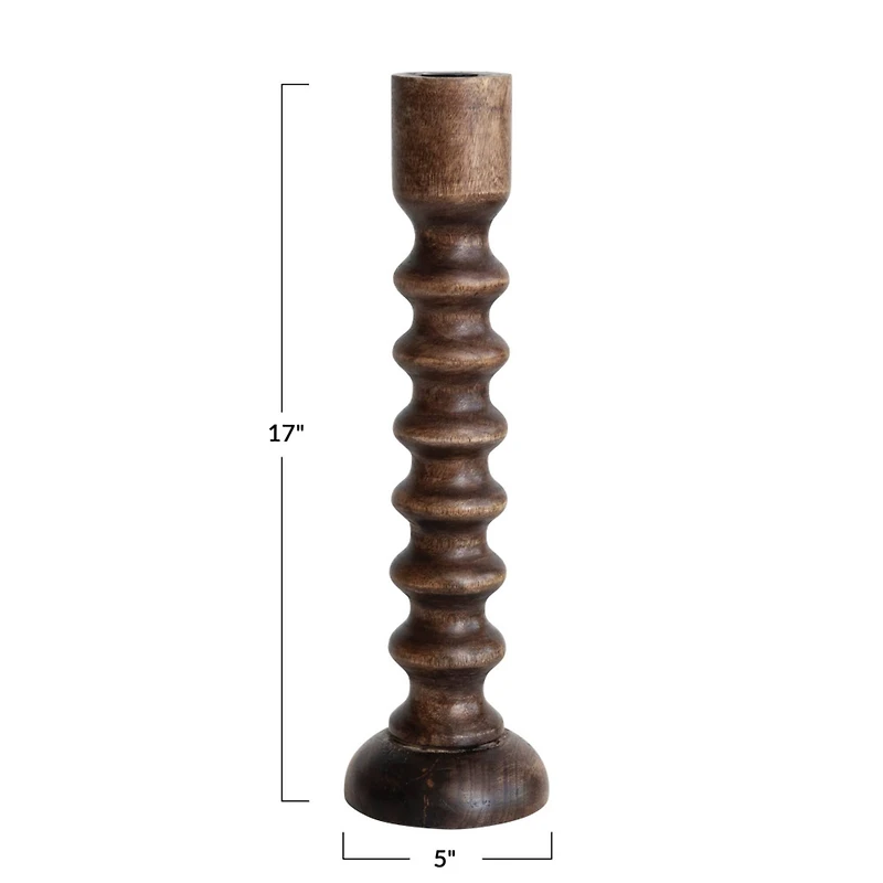 Hello Honey® Hand Carved Wood Taper Candle Holder