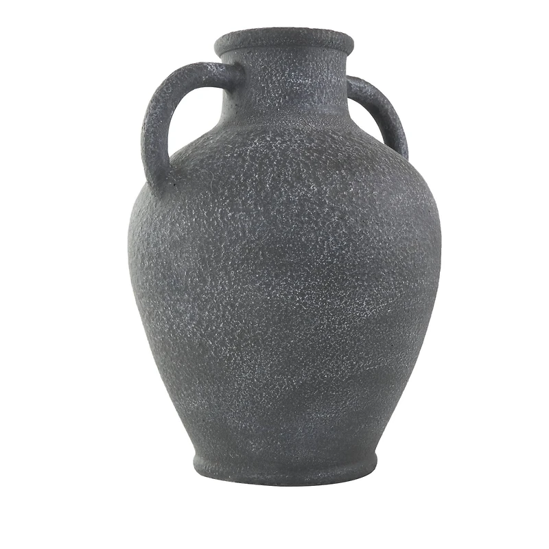 16" Black Ceramic Whitewashed Textured Amphora Vase