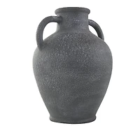 16" Black Ceramic Whitewashed Textured Amphora Vase