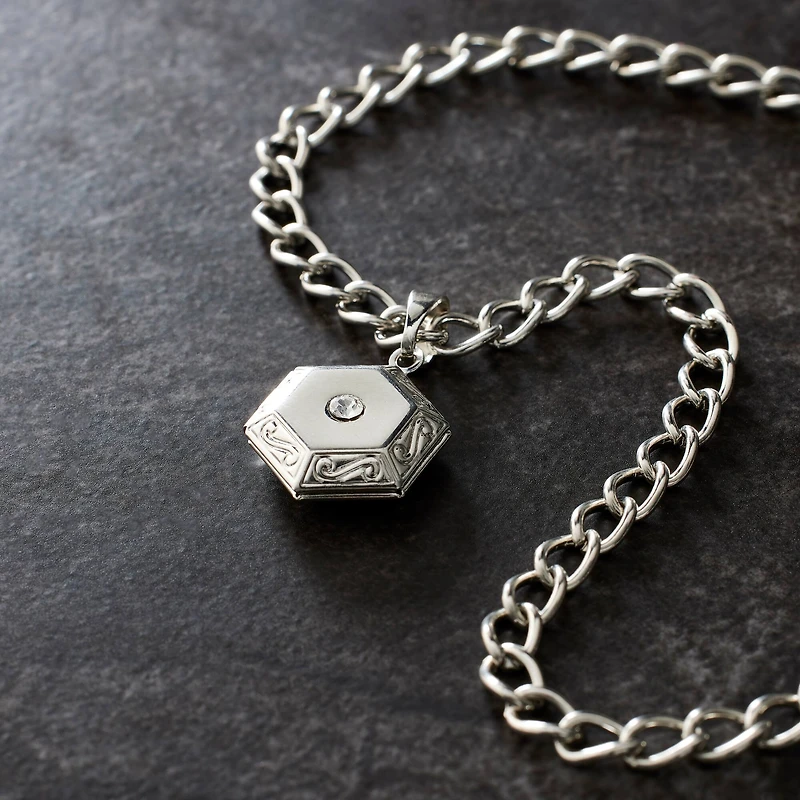 Rhodium Etched Hexagon Locket by Bead Landing™