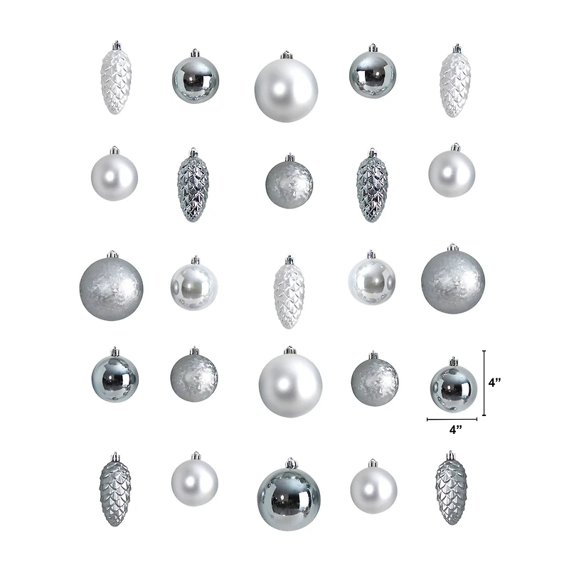 23ct. Silver Shatterproof Lux Christmas Ornament Set