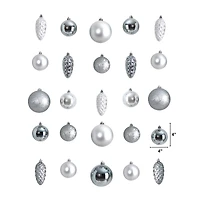 23ct. Silver Shatterproof Lux Christmas Ornament Set
