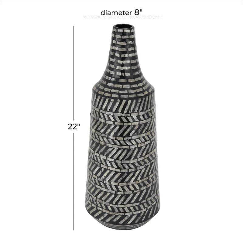 Black Shell Contemporary Vase, 22" x 8" x 8"