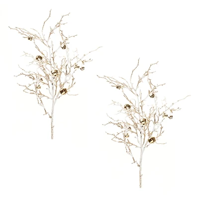 Flocked Sleigh Bell Twig Branches, 2ct.