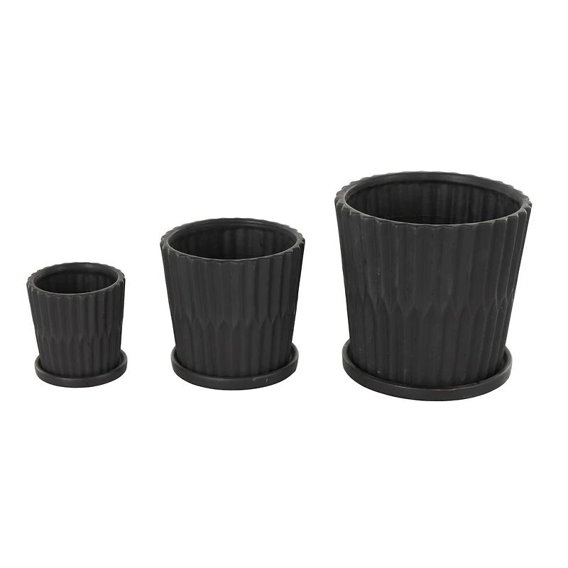 Double Ribbed Textured Ceramic Planter Set