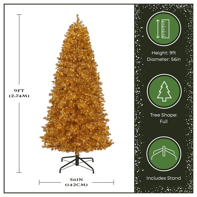 9ft. Pre-Lit True Gold Metallic Artificial Christmas Tree, White LED Lights
