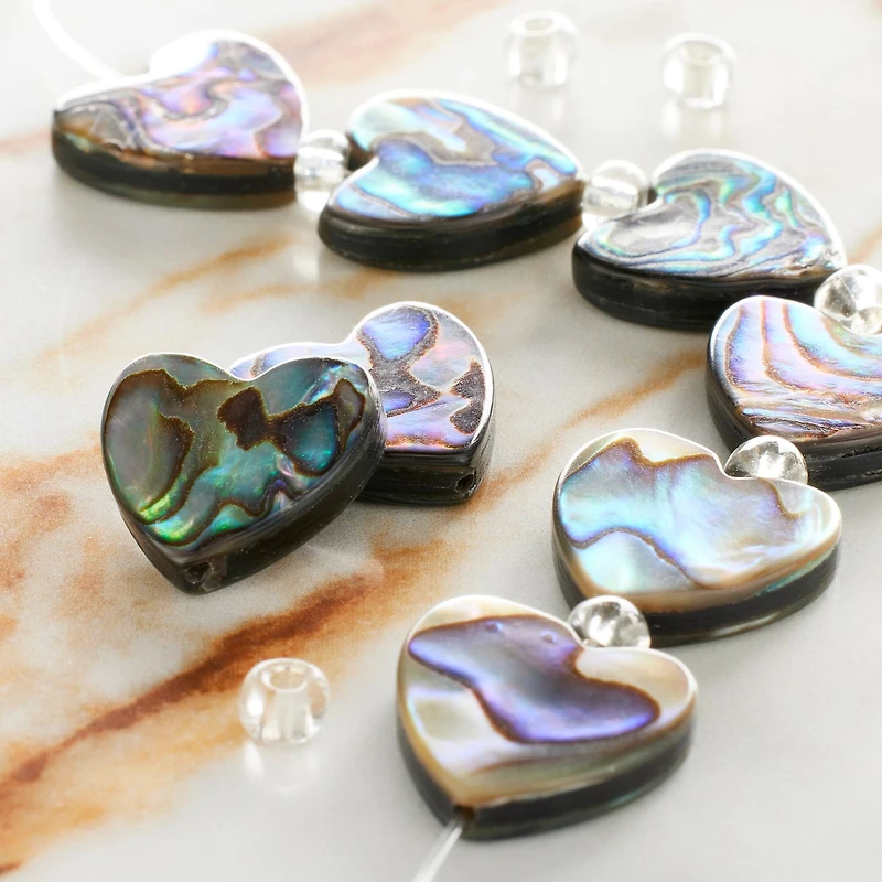 Aurora Borealis Abalone Heart Beads, 14mm by Bead Landing™
