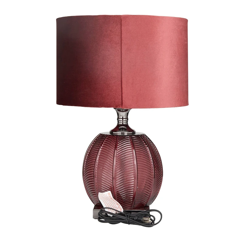 Red Velvet Glam Table Lamp, 21" x 14" x 14"
