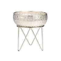 White Wax Campfire Scented Candle with Hammered Silver Container and Tripod Stand