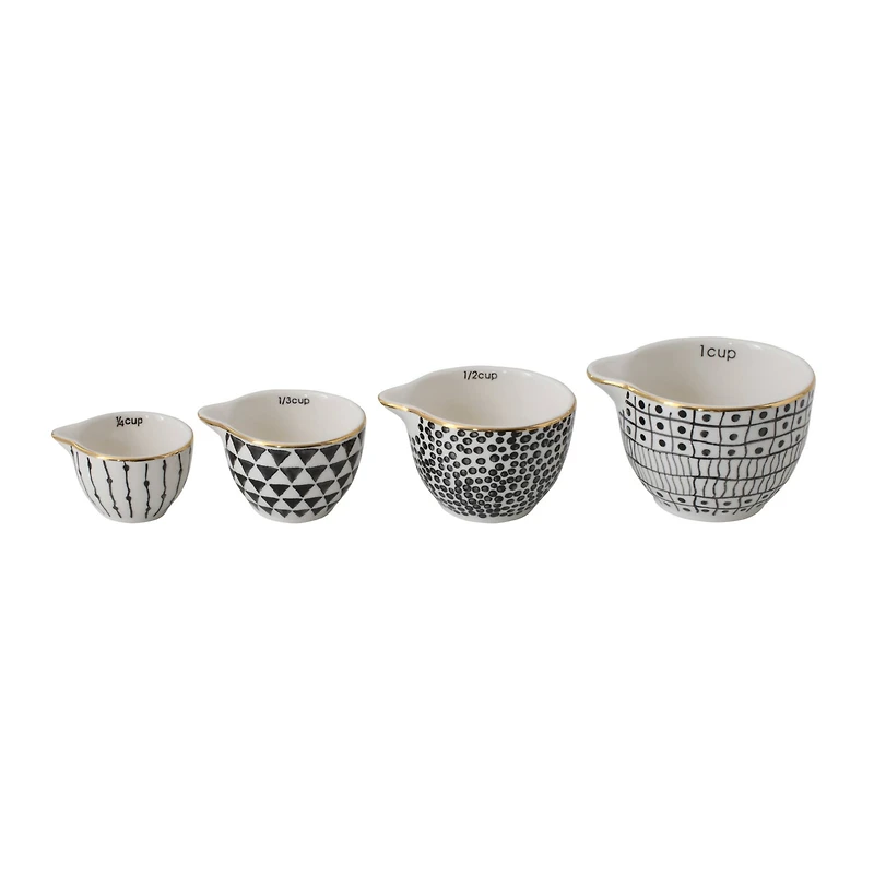 Hello Honey® Black & White Stoneware Measuring Cups with Gold Electroplating, 4ct.