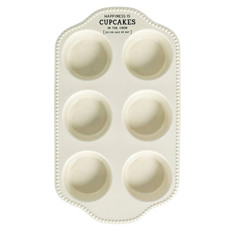 Hello Honey® 12" White Happiness is Cupcakes Stoneware Pan