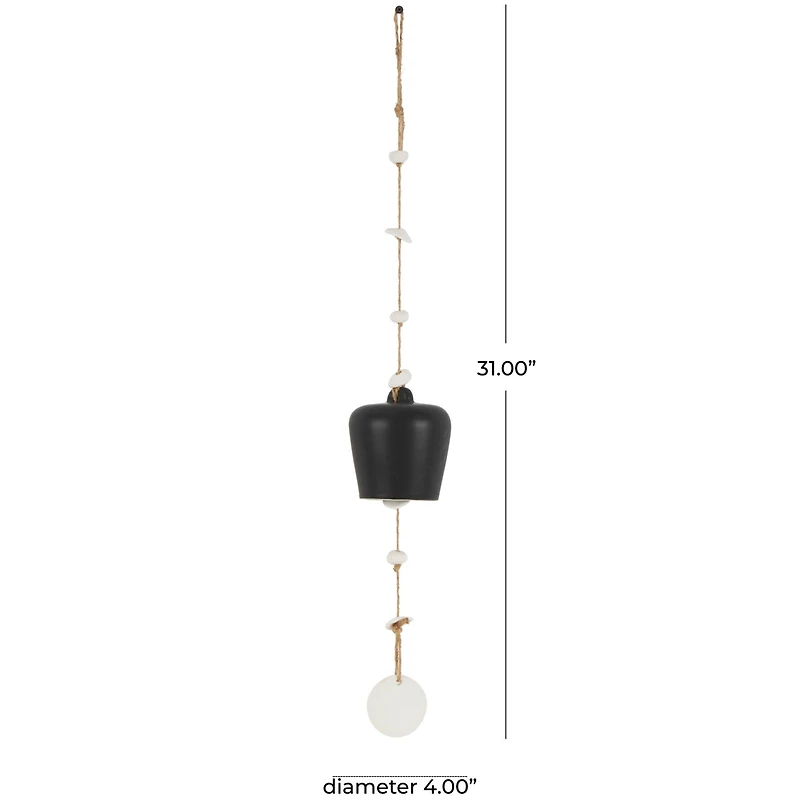 31" Handmade Black Ceramic Bell Windchime with Cascading White Disks