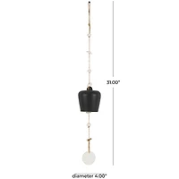 31" Handmade Black Ceramic Bell Windchime with Cascading White Disks