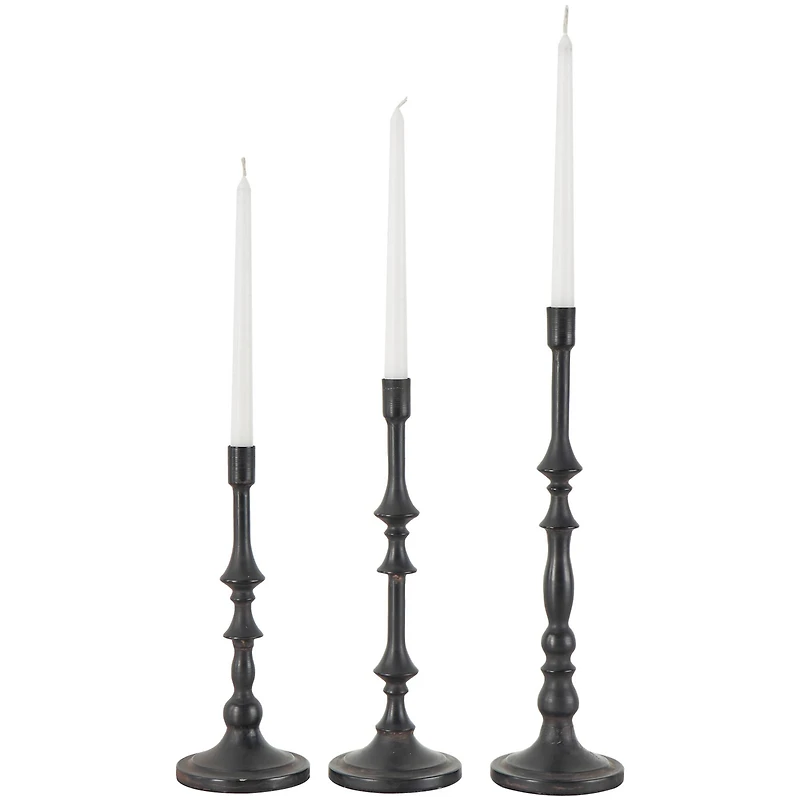 Black Metal Turned Style Candle Holder Set