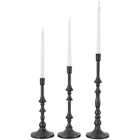 Black Metal Turned Style Candle Holder Set