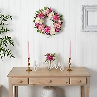 22" White and Pink Peony Wreath