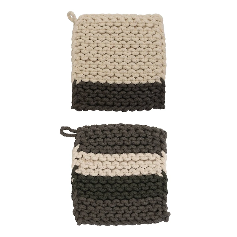 Hello Honey® Brown Cotton Crocheted Pot Holder Set
