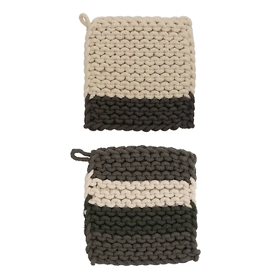 Hello Honey® Brown Cotton Crocheted Pot Holder Set