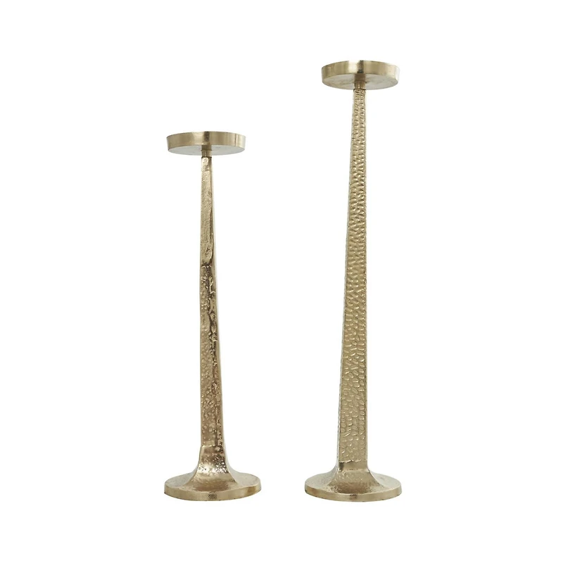 Gold Aluminum Tall Hammered Candle Holder Set
