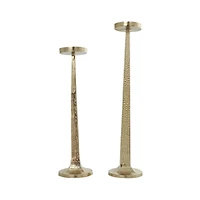 Gold Aluminum Tall Hammered Candle Holder Set