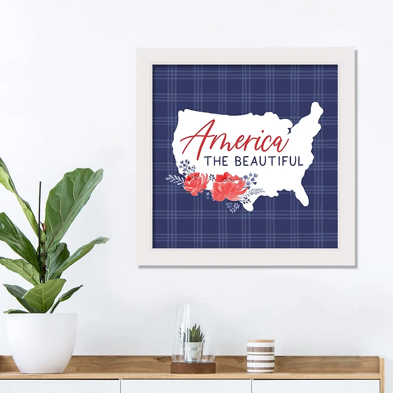 America the Beautiful Plaid White Framed Canvas