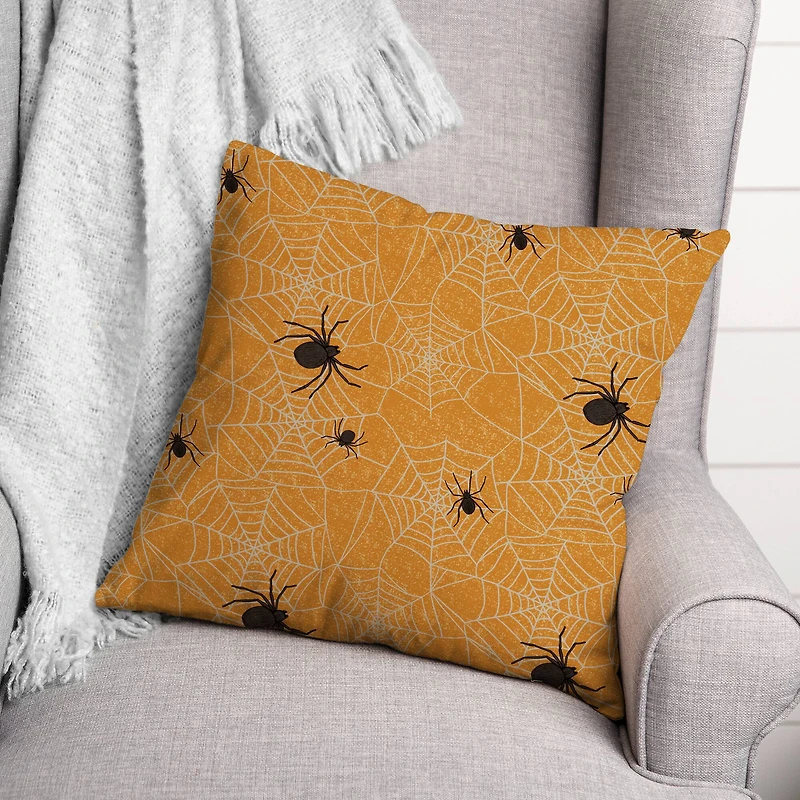 Orange Spider Web Pattern Throw Pillow