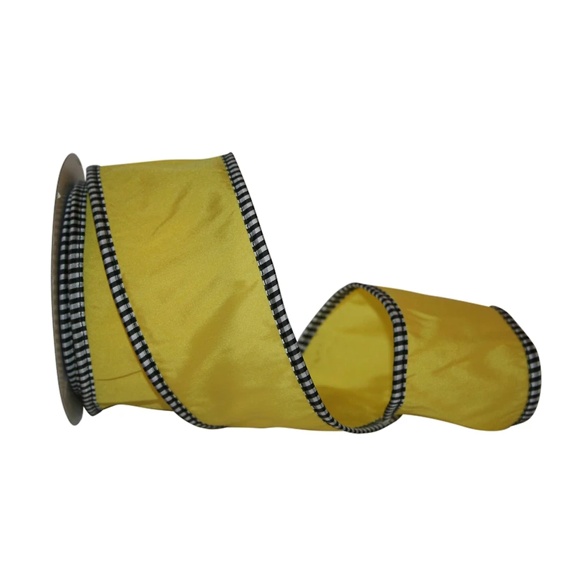 JAM Paper 2.5" x 10yd. Yellow Taffeta Gingham Wired Edge Ribbon