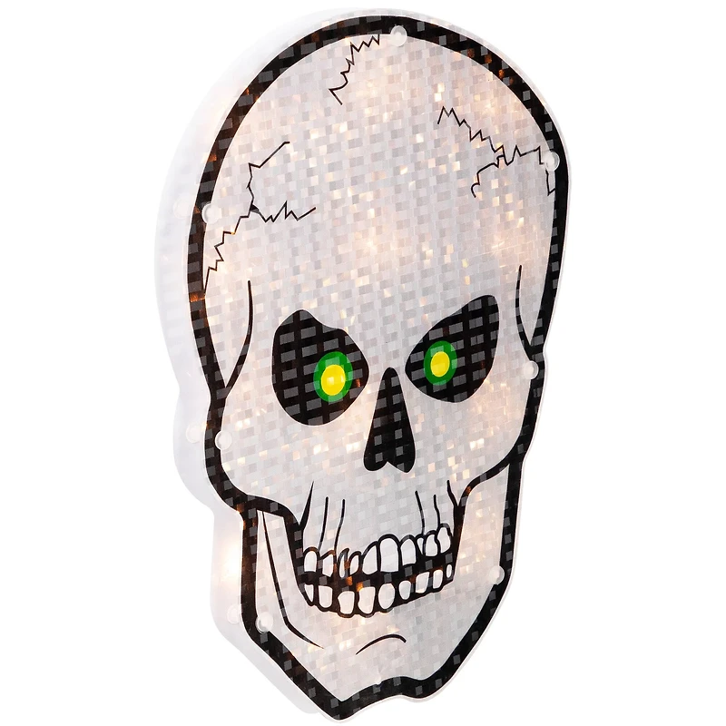 12" Silver & Black Holographic Lighted Skull Halloween Window Silhouette Decoration